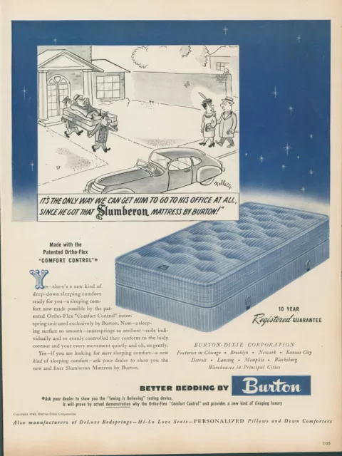 1947 Slumberon Burton Mattress A/S Lew Folette Humor Cartoon Vtg Print Ad L31