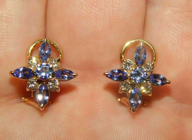 3Ct Trillion Cut Simulated Blue Tanzanite Diamond Earring 14K Yellow Gold Plated