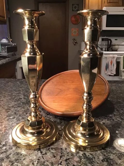 Vintage ART DECO URN Set Of 2 Solid Brass Candle Stick Holders 11” Weighted NICE