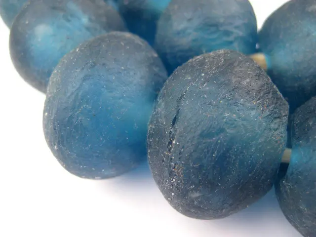 Super Jumbo Light Blue Recycled Glass Beads 33mm Ghana African Sea Glass Round
