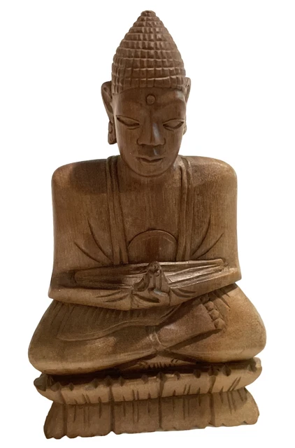 VTG Hand carved Balinese 5” Teak Wooden Meditative Buddha Figurine Statue