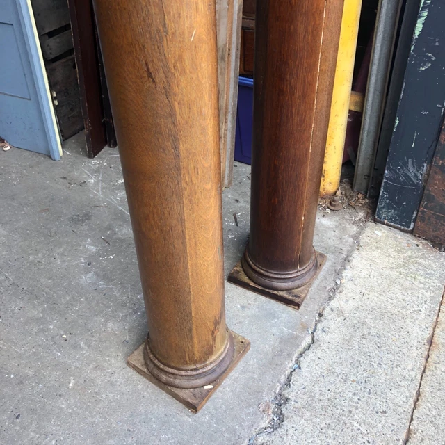 stunning pair c1880 hand carved oak columns fireplace? 57.5/9.25/8” Quartersawn 5
