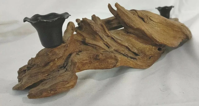 Natural Sculpture Driftwood Candle Holder with Metal Candle Cups 17"