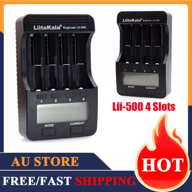 LiitoKala Lii-500 Battery Charger Smart Charger With 4 Battery Slots LCD NEW AU