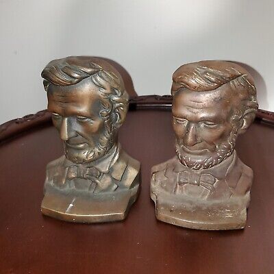 Pair Vintage Abraham Lincoln Bronze Plated Cast Iron Bookends Book Ends