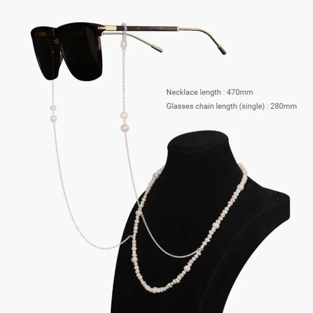 Women Irregular Natural Pearls Sunglasses Strap 925 Silver Accessories Chain