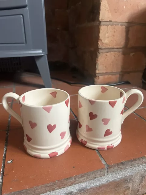 Emma Bridgewater  2x Half Pint Pink Heart Mugs 2013 Mug Pair