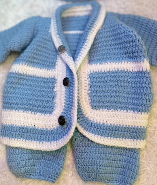 HandMade crochet 3-6 month baby sweater 3 Piece Set, Sweater Jumper Beanie 2