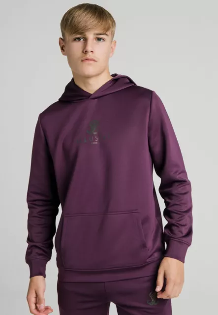 Illusive London Juniors Boys Foil Logo Overhead Hoodie- Plum 11-12 Years