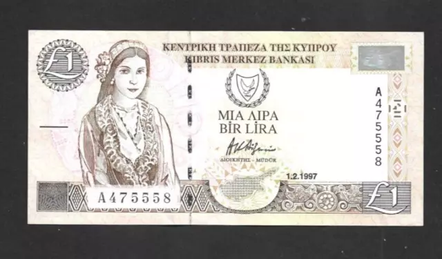 1 Lira/Pounds Very Fine Banknote From Cyprus 1997 Pick-60