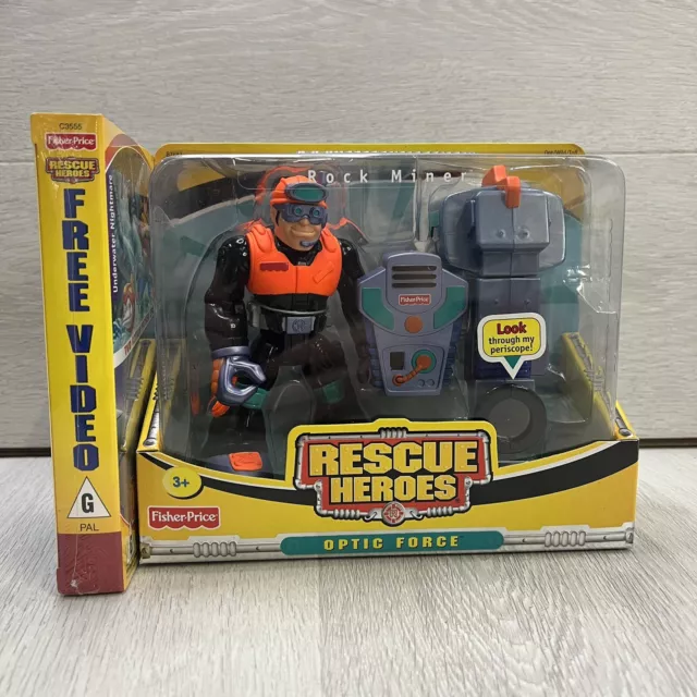 Vintage Fisher-Price Rescue Heroes Rock Miner Optic Force Bundle (New)