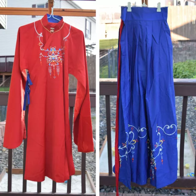 Red Blue Embroidery Hanfu Set - Ming Dynasty Chinese Weddings Costume 明制长袄/婚服