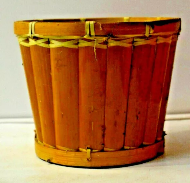 Ancien Cache Pot Bois Bambou Pas Porte Plante Barbotine Jardiniere Ceramique