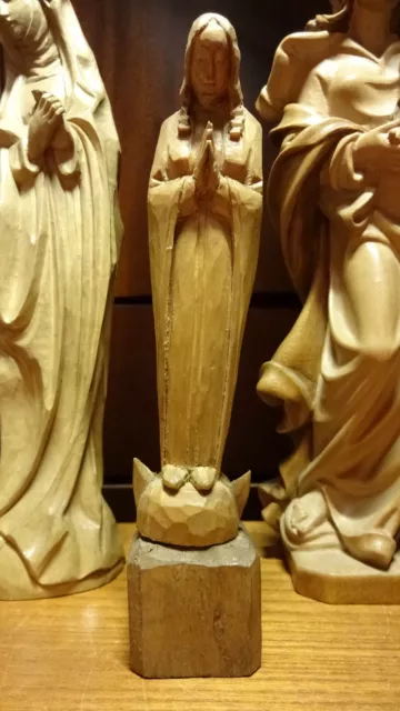 7" Antique Hand Carved Wood Praying Our Lady Virgin Mary Immaculate Statue Gift