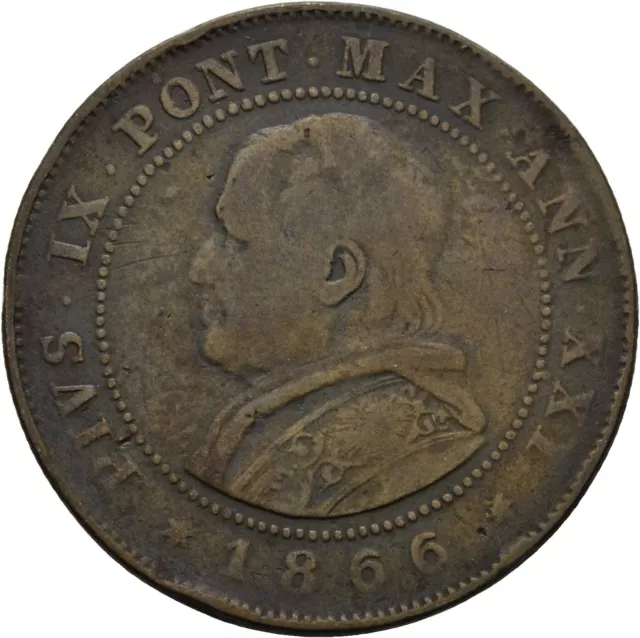 Vatikan 2 Soldi 1866 PAPAL STATES, Pius IX., 9,5  g #L1167