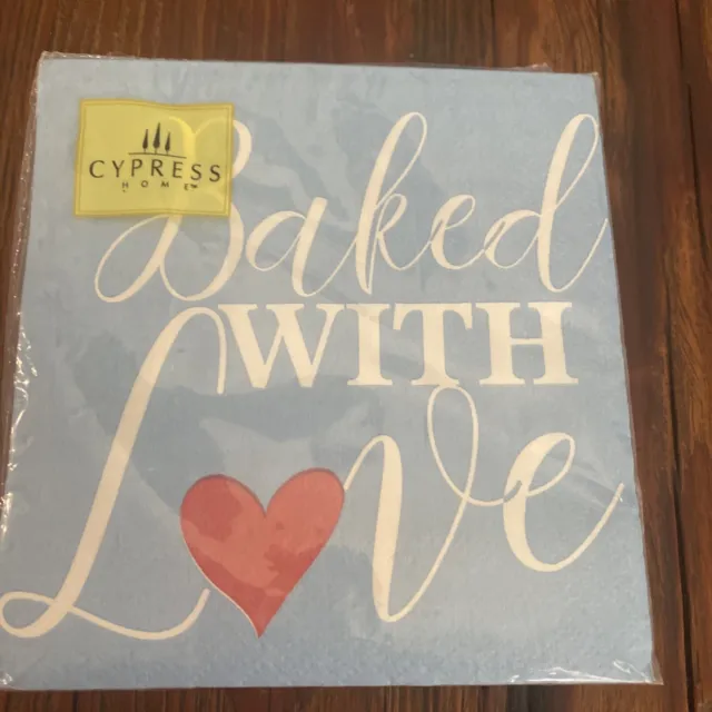 Cypress Home BAKED WITH LOVE Dessert Cocktail Napkins 5”X5” Pack Of 40 HEART