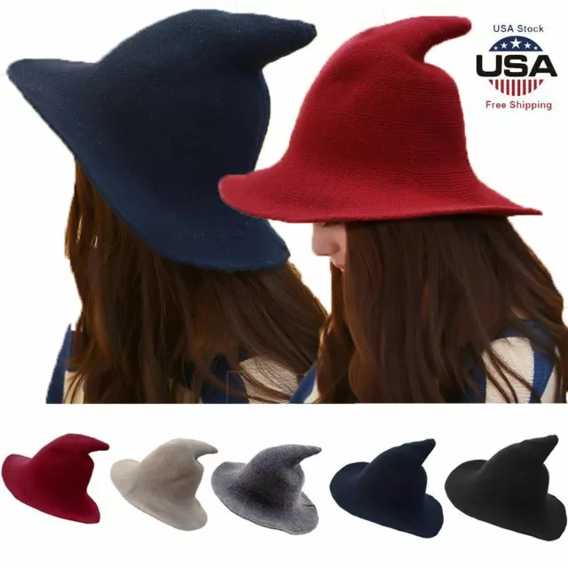 Women's Halloween Witch Hat Wool Knitted Cap for Party Cosplay Costume Accessory