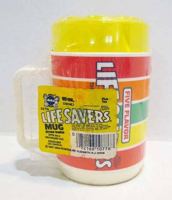 LIFE SAVERS CANDY PLASTIC MUG W/ LID & STRAW by DEKA 1981 FACTORY SEALED UNUSED