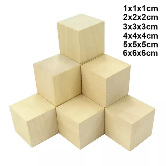 10mm~60mm Natural Unfinished Wooden Square Cubes Blocks DIY Craft Wood Hardwood