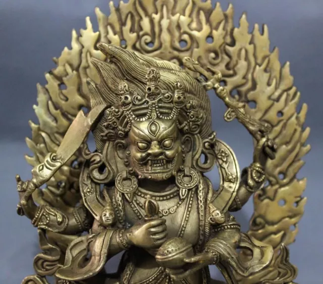 9" Tibet Brass Buddhism Vajra 4 Arms Mahakala Buddha Joss Jambhala Statue 2