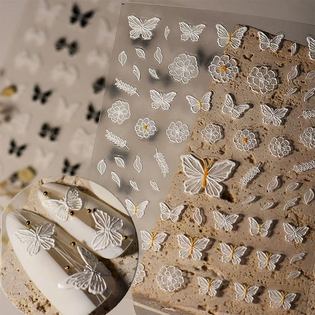 Pegatinas para uñas con flores en relieve - Calcomanías para uñas de encaje francés decoraciones de manicura 1 pieza