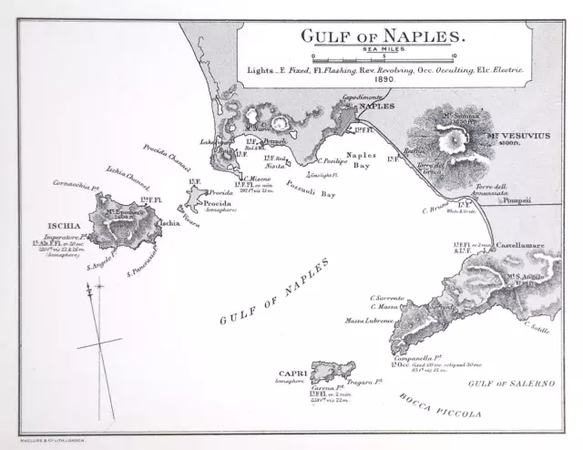 OLD ANTIQUE MAP SEA CHART ITALY GULF OF NAPLES ISCHIA CAPRI c1900 by MCLURE