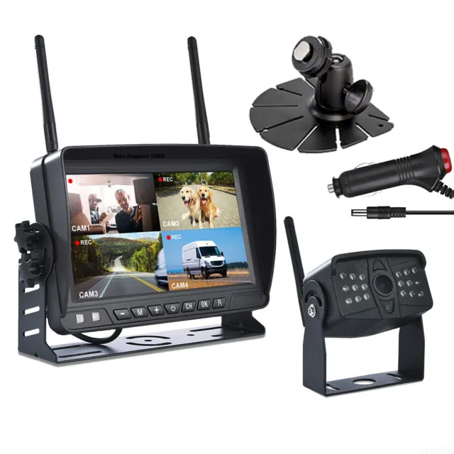 HD Digital Wireless Rear View 7'' DVR Quad Monitor Backup Camera For Truck RV