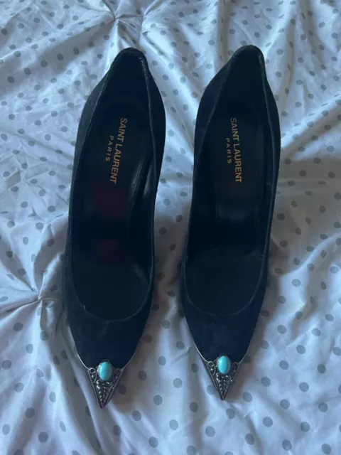 YSL Yves Saint Laurent Suede Metal and Turquoise stiletto pumps size 39