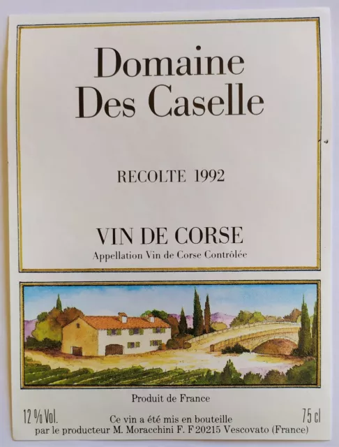 Etiquette de vin Corse: Domaine des Caselle 1992.