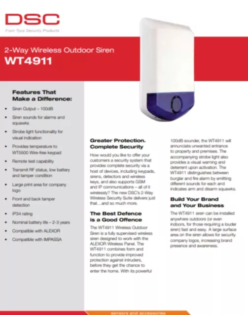 DSC WT4911 2 Way Wireless Outdoor Siren (NIB) 2