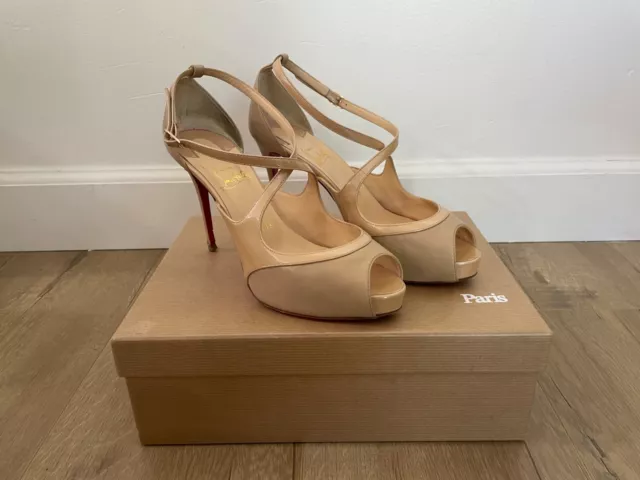 Christian Louboutin MIRABELLA 100mm NUDE cross strap heels SANDALS sz 37