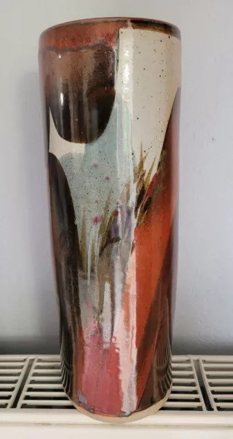 Ancien grand vase rouleau en grès signature à déterminer