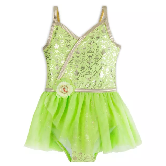 NWT Disney Store Princess Tiana Swimsuit 1pc UPF 50+ Girls Princess and the Frog