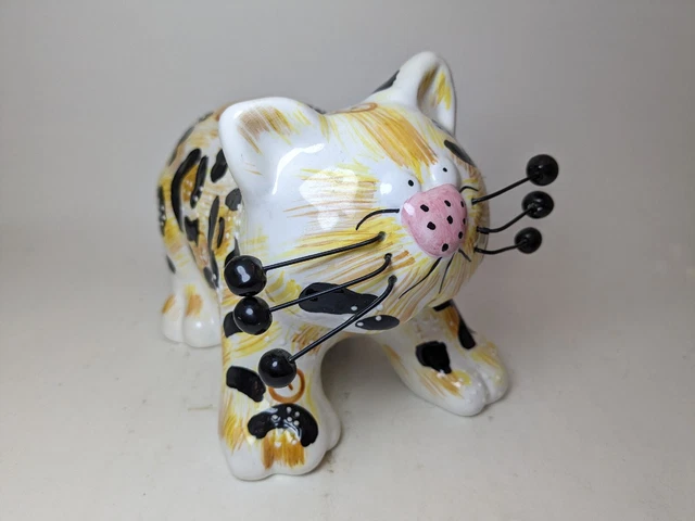 Bella Casa Ceramic Orange White Black Cat Bank