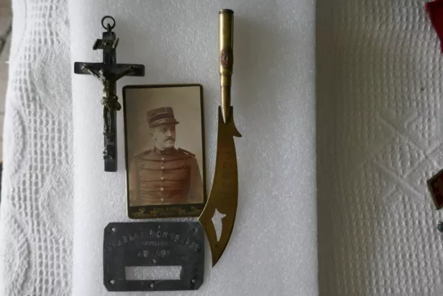 Military Lot WWI ID Plate Photo Officer Chest Cross Paper Cut