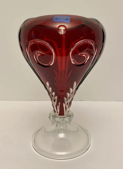 Godinger Crystal Legends 10” Vase Ruby Red Cut To Clear Lead Crystal Vase