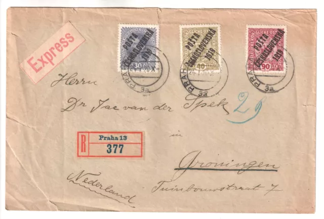 Czechoslovakia 1920 registered express cover to Holland (1919 Austria overprint)