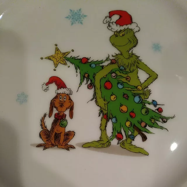 The Grinch & Max xMas Christmas 8" Salad Plate Dr. Seuss NEW