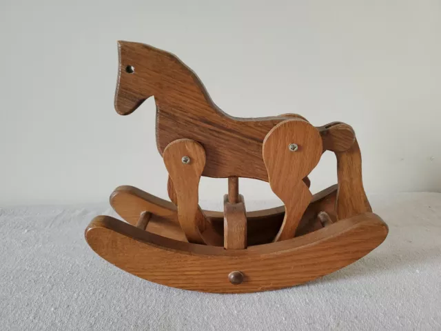 Folk Art Amish Wooden Rocking Horse Toy Small 9” H x 10” L Handmade Moving Parts