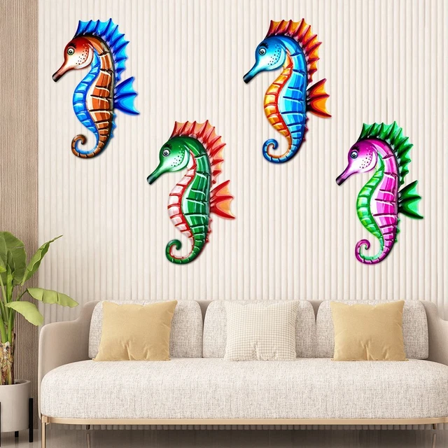Sculpture Metal Sea Horse Ornament Garden Craft Wall Hanging Iron Art