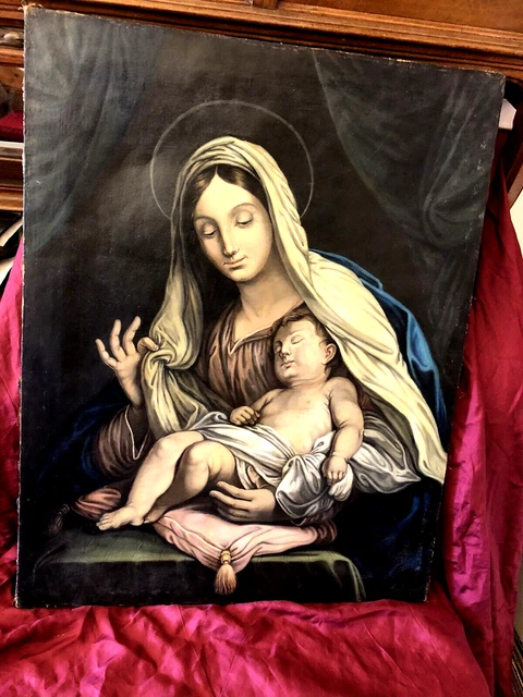 Bellissima Antica Madonna Con Bambino Scuola Veneta Del Xvii-Xviii Secolo Firma?