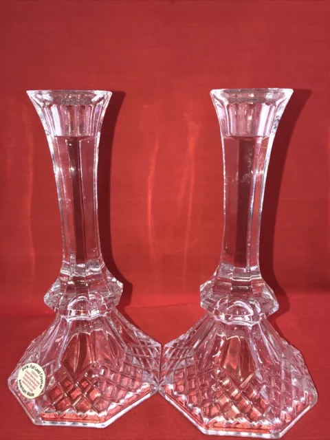 Candlestick Holders X2  24% Full Lead Crystal 8" Tall American Made.