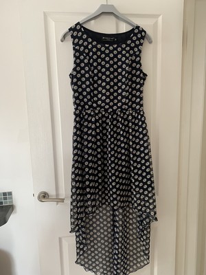 Ladies  Chiffon Dress Navy with White Spots Size M ( 10/12)