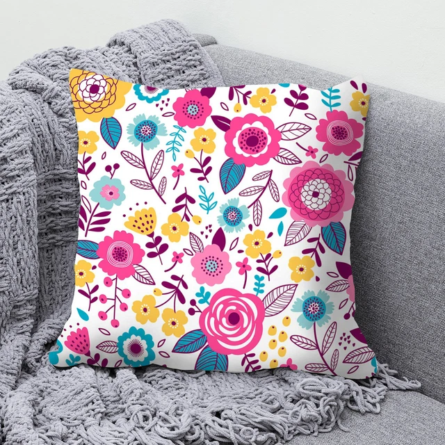 Funda de cojín, suave, lisa, con cremallera, estampado floral, portátil