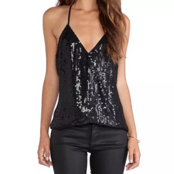 Parker Sequin Black Halter Top, Sz Xs Nwt, Retail $297