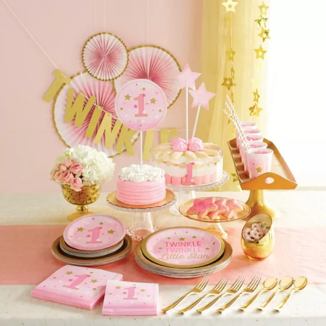 FIRST BIRTHDAY TWINKLE LITTLE STAR PINK  - Party Supplies,Tableware,Decorations,