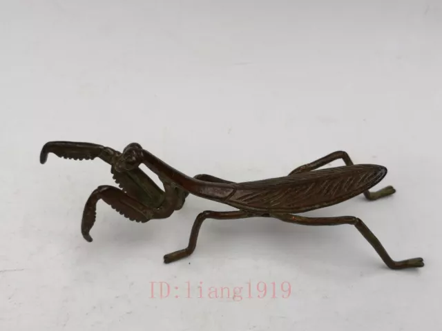 Collection Old Chinese Bronze Carving Exquisite Mantis Statue Family Decoration