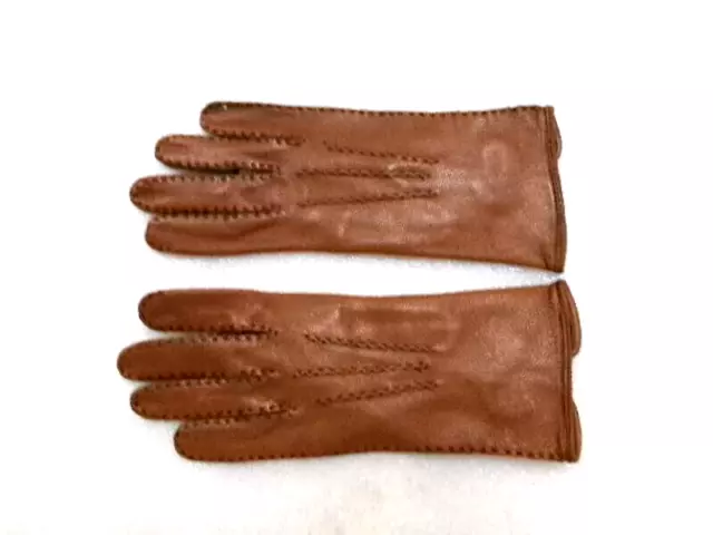 Paire de gants vintage pour enfant en cuir marron, (petite taille)