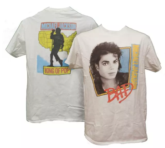 NEW King of Pop BAD Michael Jackson Adult Mens Sizes XS/S-M/L White Shirt