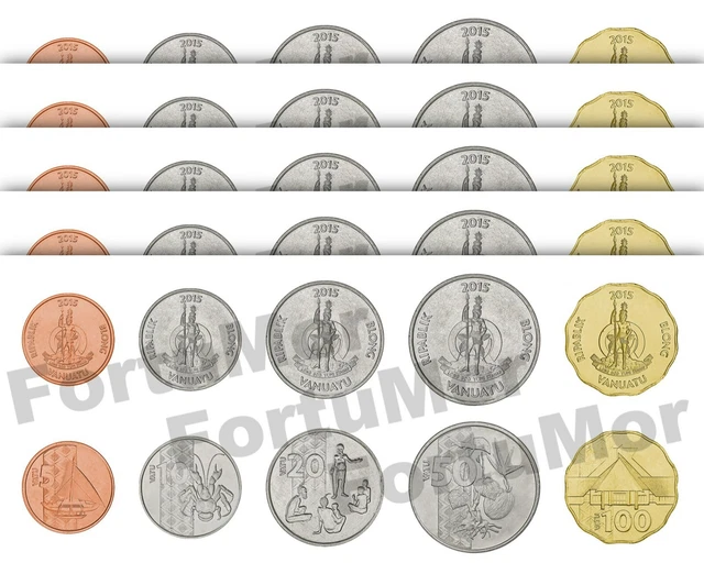 Vanuatu 5 X 5 Pcs COINS Set, 5 10 20 50 100 Vatu, 2015, UNC